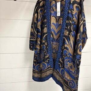 Soft Surroundings Blue and Gold Patterned Jacket